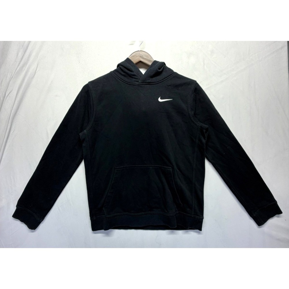 Nike Hoodie Boys XL Black Logo Cotton Fleece Lined Ribbed Athletic‎ Gym Training